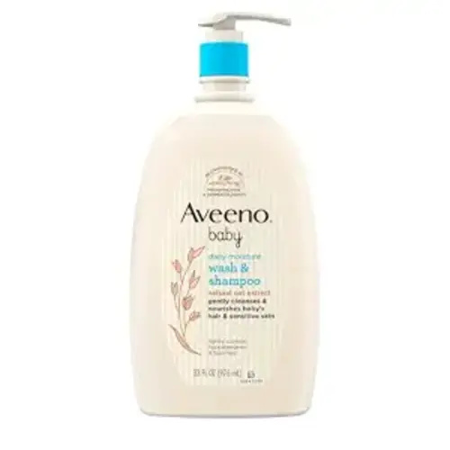 Aveeno Baby Daily Moisture Body Wash & Shampoo with Oat Extract, 33 fl. oz | 2-in-1 Gentle Bath Wash & Hair Shampoo with Oat Extract, Tear-Free, Hypoallergenic, No Added Parabens, Lightly Scented
