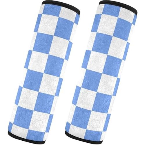 Seat Belt Covers 2 Pack Lightblue Check Plaid (2) Car Seat Strap Covers Super Soft Car Seat Neck Cover for Boys Girls Adults Babies S