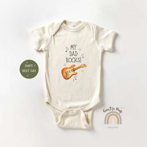 My Dad Rocks Baby Bodysuit, Funny Rockstar Dad Baby Onesie®, Retro Father's Day Onesie®, Cute Baby Shower Gift, Music Lover Baby Onesie®