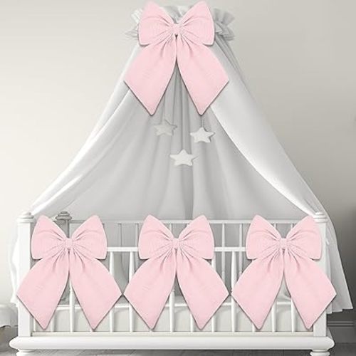 Riceshoot 4 Pcs Large Crib Bows 11 x 16 inch Coquette Bow Decorations for Nursery Crib Canopy Bed Large Bow Room Nursery Decor Infant Bassinet Bedroom Decor for Gender Reveal Gifts (Pink)