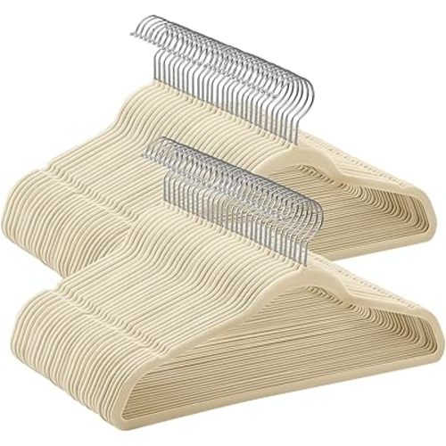 SONGMICS Velvet Hangers 60 Pack, Non-Slip Clothes Hangers with Silver-Colored Swivel Hooks, Slim Space-Saving for Closet, Heavy-Duty, Summer Sand UCRF036LF02S