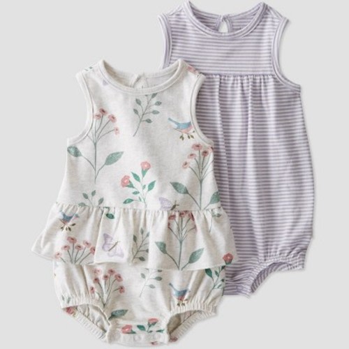 Little Planet By Carter's Baby 2pk Rain Botanical Jumpsuit - Gray/lilac Purple