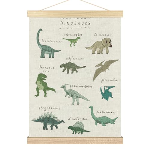 BCUANGD Dinosaur Dino Wall Decor - Baby Toddler Boys Room Wall Art Poster Hanger with Wood Frames, Inspirational Wall Hanging Canvas Decor for Kids Room Nursery Bedroom, 12x16 Inches
