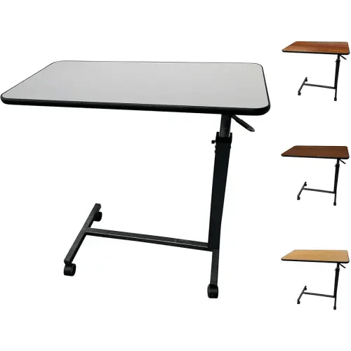 ProHeal Medical Overbed Table with Wheels and Adjustable Height - Gray Rolling Over Bed Table for Home and Hospital Use