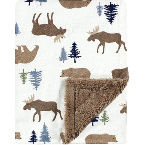 Hudson Baby Unisex Baby Plush Blanket with Furry Binding and Back, Wild Buffalo, One Size