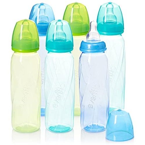 Evenflo Feeding Premium Proflo Vented Plus Polypropylene Baby, Newborn and Infant Bottles - Helps Reduce Colic - Teal/Green/Blue, 8 Ounce (Pack of 6)