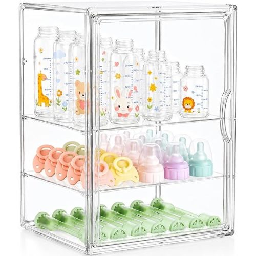 Baby Bottle Storage Organizer, Large 3 Tier Acrylic Bottle Storage Organizer Container for Countertop, Clear Plastic Bottle Station Organizers for Kitchen Cabinet Vanity Bathroom, Gifts for New Mom