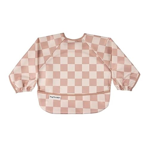 Tiny Twinkle Long Sleeve Bib for Babies & Toddlers | Waterproof Smock Bib for Eating | Machine Washable & Mess-Proof Feeding Essentials | Newborn Shower Gift (Checkers Brown, 6–24M)