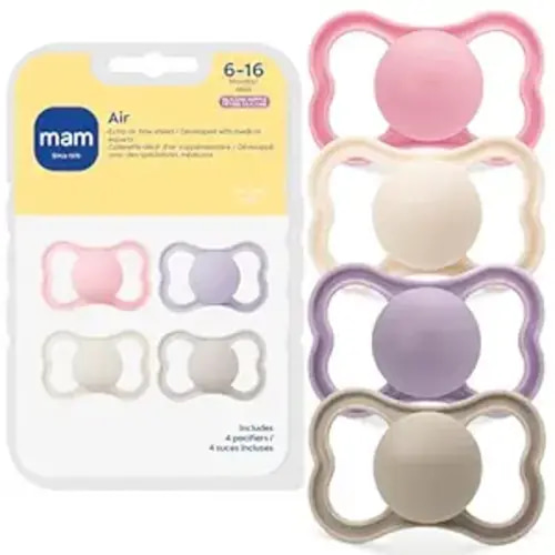 MAM Air Pacifier for Babies 6-16 Months, Extra Air Flow for Sensitive Skin, Developed with Medical Experts, BPA-Free Skin Soft Silicone, 4 Pack, Made in Europe