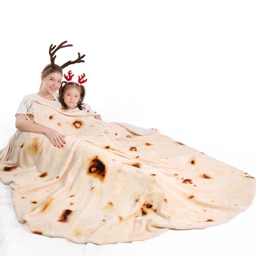 Mermaker Burrito Tortilla Taco Blanket for Adult Kids, Realistic Tortilla Throw Blanket Funny Gifts for Women Men Teen Boy Girl, Soft Flannel Food Blanket for Christmas Birthday Gifts 47 inches-Yellow
