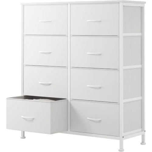 Sweetcrispy 8 Drawer Fabric White Dresser for Bedroom, Tall Double Dresser
