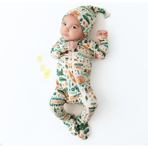 Bamboo Footie Zipper Baby Pajama - Wanderlust Camping Hiking Bamboo Onesie Sleeper - Life's Greatest Adventure Affirmation – Raising Mama