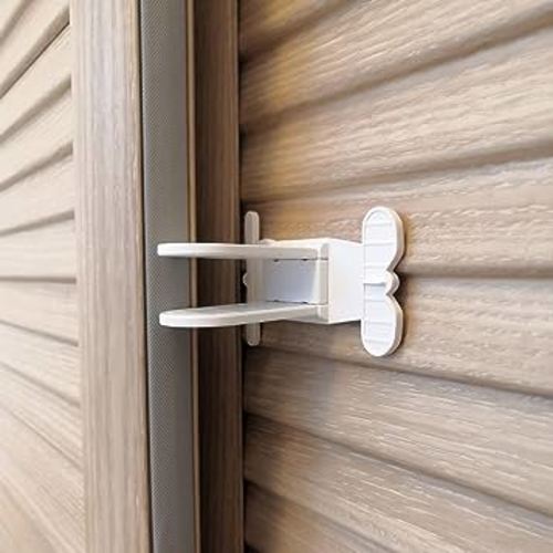 Child Safety Lock for Sliding Glass Door, Slide Closet Doors | Baby Proof Windows Locks | No Tools, Drilling Needed (4 Pack, White)