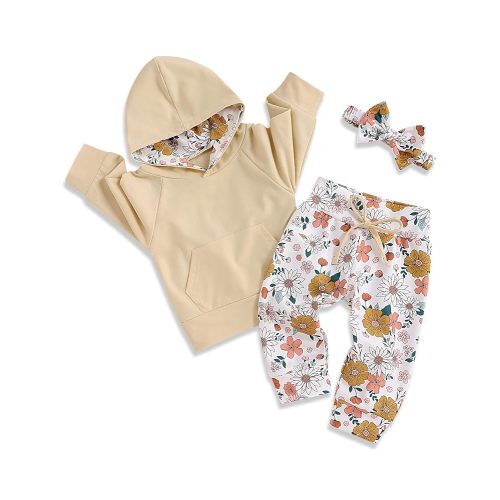 oklady Baby Girl Clothes,Hoodie Tops Floral Pant with Cute Headband Baby Girl Fall Outfits