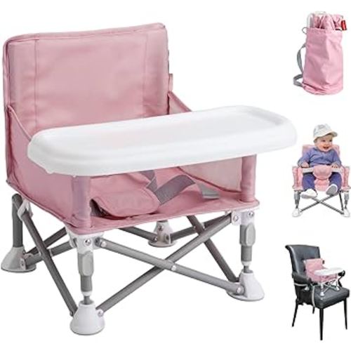 Tiny Marvels Portable Booster Seat, Foldable Baby High Chair with Removable Tray, Safety Harness & Carry Bag – for Toddlers Ages 6M-3Y, Ideal for Dining, Travel, Camping & Family Time