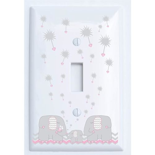 Pink Dandelion Elephant Single Toggle Light Switch Plates Covers Elephant Nursery Wall Decor (Pink Parent Single Toggle)