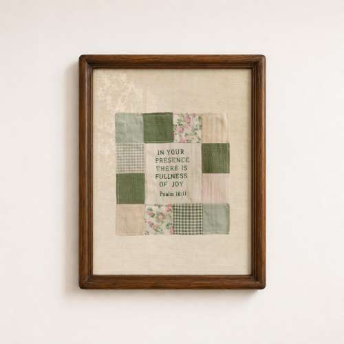 Psalm 16:11 Quilt Print, In Your Presence Christian Wall Art, Heirloom Bible Verse Framed Art, Religious Gift for Her, Cottage Home Decor
