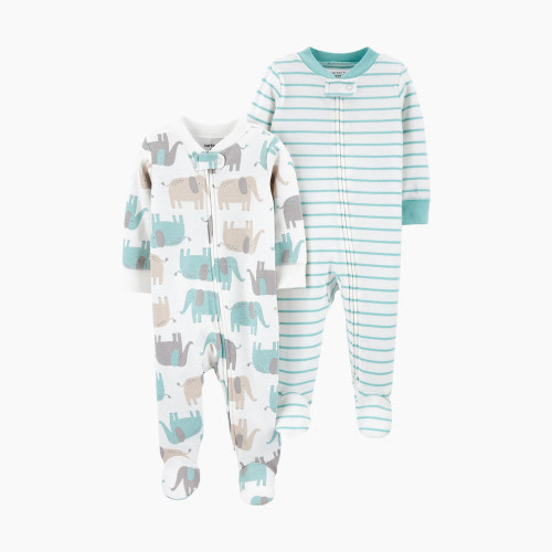 Carter's Zipper Footie with Snap (2 Pack) - Grey/Mint, 3M