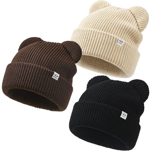 Baby Beanie Winter Knit Hat with Bear Ear for Infant Toddler Boys Girls Children Soft Knitted Hat Skull Cap