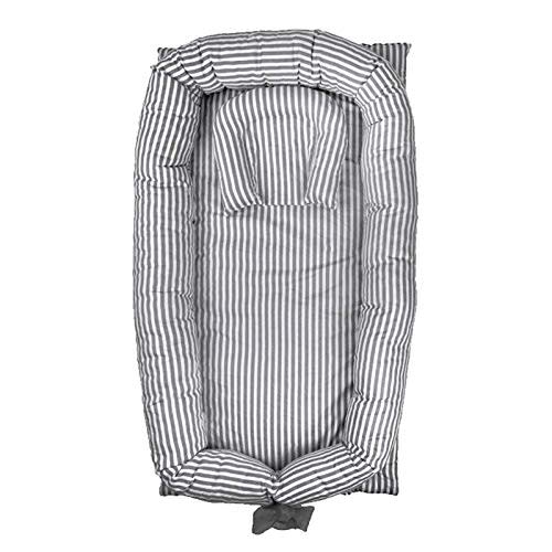 Abreeze Baby Bassinet for Bed Baby Nest -Grey Striped Baby Lounger - Breathable Co-Sleeping Baby Bed - Newborn Lounger Portable Crib for Bedroom/Travel