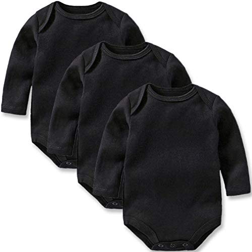 GLEAMING GRAIN Newborn Baby Long Sleeve Bodysuits 100% Cotton Solid Color 0-24 Months 3-Pack Set