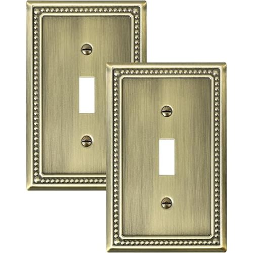 2-Pack Single Toggle Light Switch Cover Plate, Pearls Decorative Switch Plate Covers, Antique Brass 1 Gang Metal Wall Plate, Corrosion Resistant
