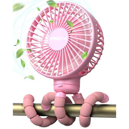 FRIZCOL Stroller Fan for Baby - Portable Fans Rechargeable - Battery Operated Fan(Use for 24Hrs) - Fans for Handheld/Clip On/Car Seat/Desk/Camping (Pink)
