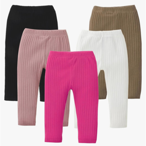 DREAM BUS 5 Pack Toddler Girl Pants Baby Girl Solid Ribbed Pants Toddler Girls Bottoms Leggings Newborn Cotton Jogger
