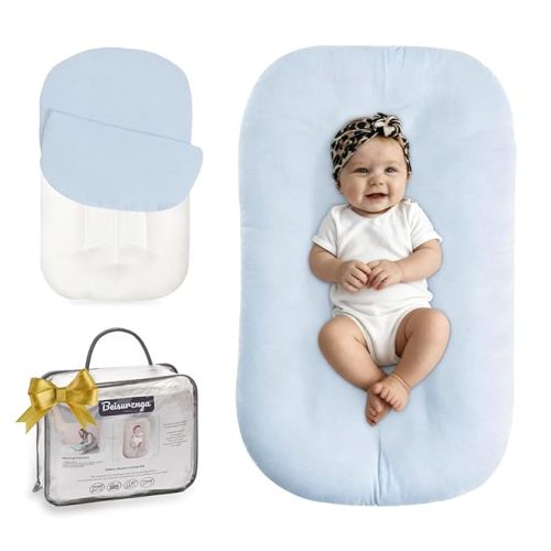 Baby Lounger for Newborn - Snuggle Cozy Me Lounger | Breathable Soft Cotton, 0-24 Months Portable Playtime Baby Nest, Newborn Baby Essentials Gifts- Blue (1 Lounger + 1 Cover)