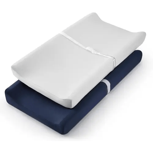 TILLYOU Changing Pad Cover Set in Soft Jersey Material - Fits 32"/34''x16 Contoured Pad for Babies, Navy Blue & Lt Gray