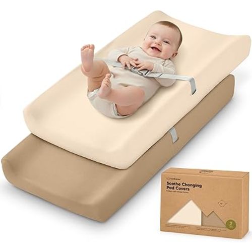 2-Pack Organic Changing Pad Covers for Girl, Boy, Neutral - 100% Cotton Changing Table Pad Cover, Soft Baby Nursery Diaper Changing Pad Sheets, Contour Changing Pads Liners, Change Pad Cover (Pecan)