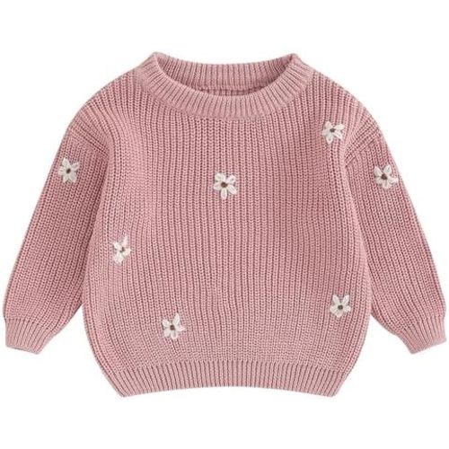 Mubineo Baby Girl Winter Clothes Cute Flower Sweater Crewneck Pullover Long Sleeve Knit Newborn Infant Sweaters