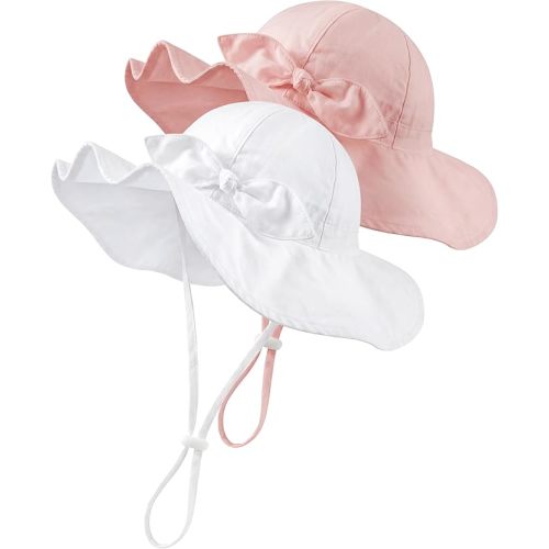 HONGTEYA Baby Sun Hat Toddler Girls Boys Infant Beach Outdoor Summer Hat Stripe Bow Wide Brim UPF 50+ Sun Protection