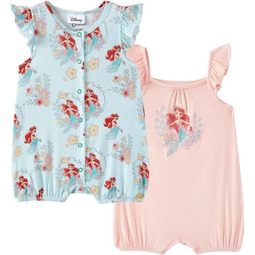 Disney Baby Girls Viscose Made from Bamboo 2 Packs Breathable Bodysuit with Ruffle Sleeves Romper Newborn to Infant
