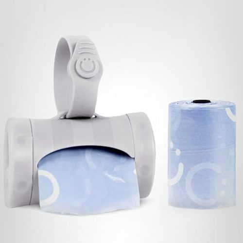 Ubbi Retractable Bag Dispenser for Diaper Bag, Portable Bag Holder for Travel, Newborn Baby Essentials, Diaper Bag Must Have, Includes 24 Lavender Scented Bags, Gray