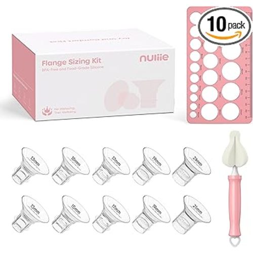 Nuliie 3-in-1 Flange Sizing Kit 13/15/17/19/21mm for 24mm Electric Double Breast Pump Flange/Shield, 10PCS Silicone Flange Inserts to Boost Pumping Efficiency & Comfort, BPA-Free Essential for Moms