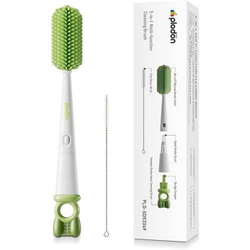 Detachable 5-in-1 Bottle Cleaning Brush Set - Silicone Baby Bottle Brush Cleaner Kit with Nipple Brush, Detail Brush & Straw Brush, Portable Long Handle Bottles Scrubber Cleaning Tool
