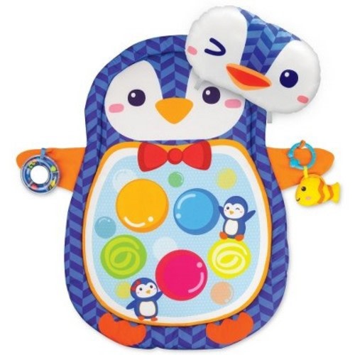 Constructive Playthings Penguin Tummy Time Playmat – Baby Activity Mat with Pillow & Hanging Toys