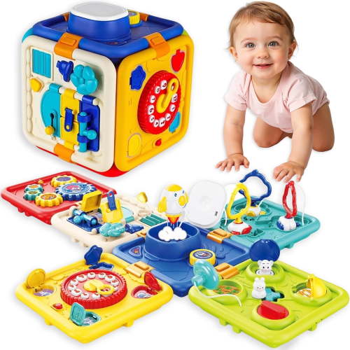Liegorji 6 in 1 Busy Board, Montessori Toys for Toddler, Educational Early Development Activity Cube Toys for Boys&Girls, Ideal Gifts for 1-8 Ages