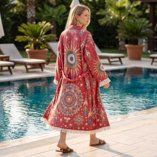Celestial Sun Kimono Robe- 3 Layer Cotton Muslin Lightweight Summer Robe