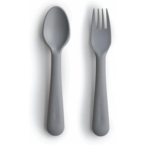 mushie Flatware Fork and Spoon Set For Kids | Made in Denmark (Smoke)