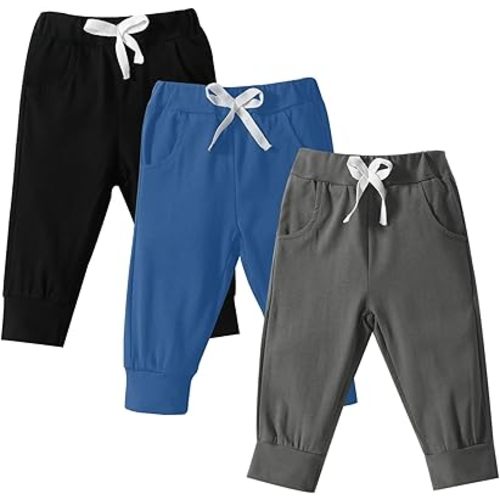 DREAM BUS Pack of 3 Toddler Jogger Pants with Pocket Toddler Boy Sweatpants Baby Boy Pants Infant Newborn Leggings