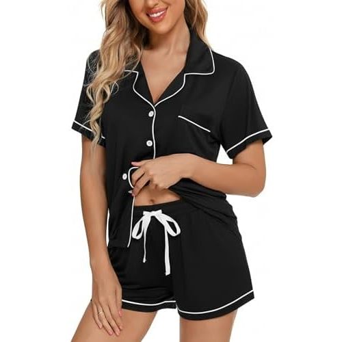 Leikar Womens Button Down Pajama Sets Bride Pajamas Sets Sleepwear Shorts Lounge Set