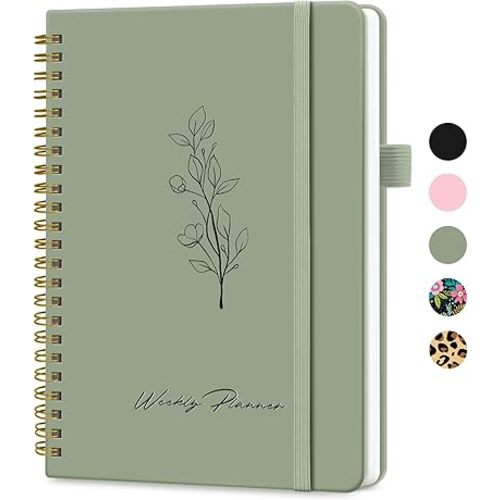 Undated Weekly Planner, Weekly To Do List Notebook with Goal & Habit Tracker Organizer, A5 Weekly Planner Notebook with Spiral Binding, 6.1" x 8.2" - Green