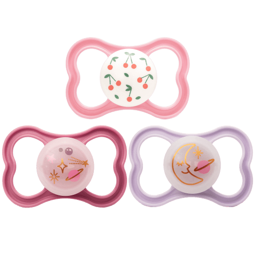 MAM Air Night & Day Baby Pacifier, For Sensitive Skin, Glows in the Dark, 3 Pack, 16+ Months, Girl