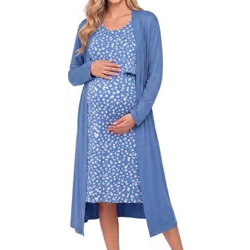 Ekouaer Maternity Nursing Gown and Robe Set Labor Delivery Nightgown