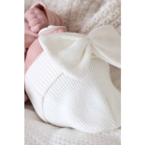 Knit Newborn Bow Beanie in Light Ivory | Caden Lane