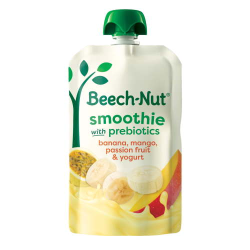 Beech-Nut Smoothie + Prebiotics for Toddlers, Banana Mango Psn Fruit & Yogurt, 3.5oz Pouch