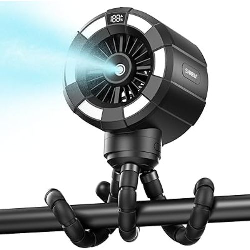 Baby Stroller Misting Fan, 6000mAh Rechargeable Clip-On Fan, 3 Speeds & 2 Spray Modes, 14H Cooling, Leak-Proof 100ML Tank, Night Light & Timer, BPA-Free for Strollers, Cribs & Travel （Black）