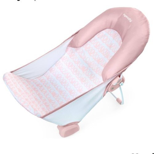 Ingenuity Foldaway 2-Position Bather, 2-Position Adjustable Support Baby Bath seat for Sink or Bathtub, Ages 0-6 Months, up to 20 pounds, Pink